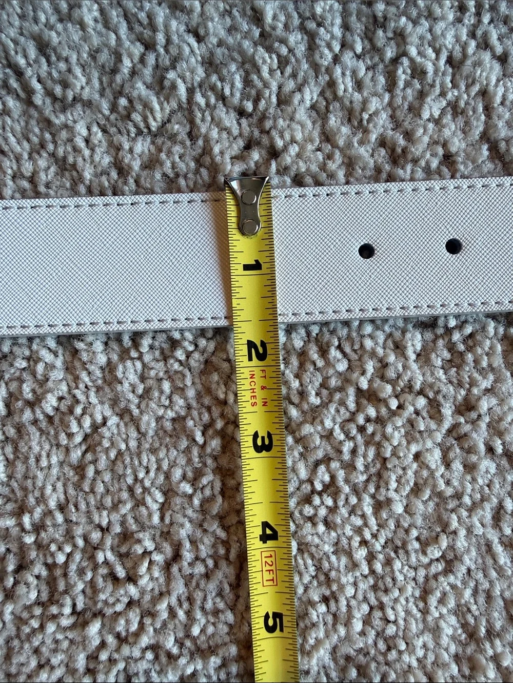 True Religion White Leather Belt with Black Horseshoe Buckle